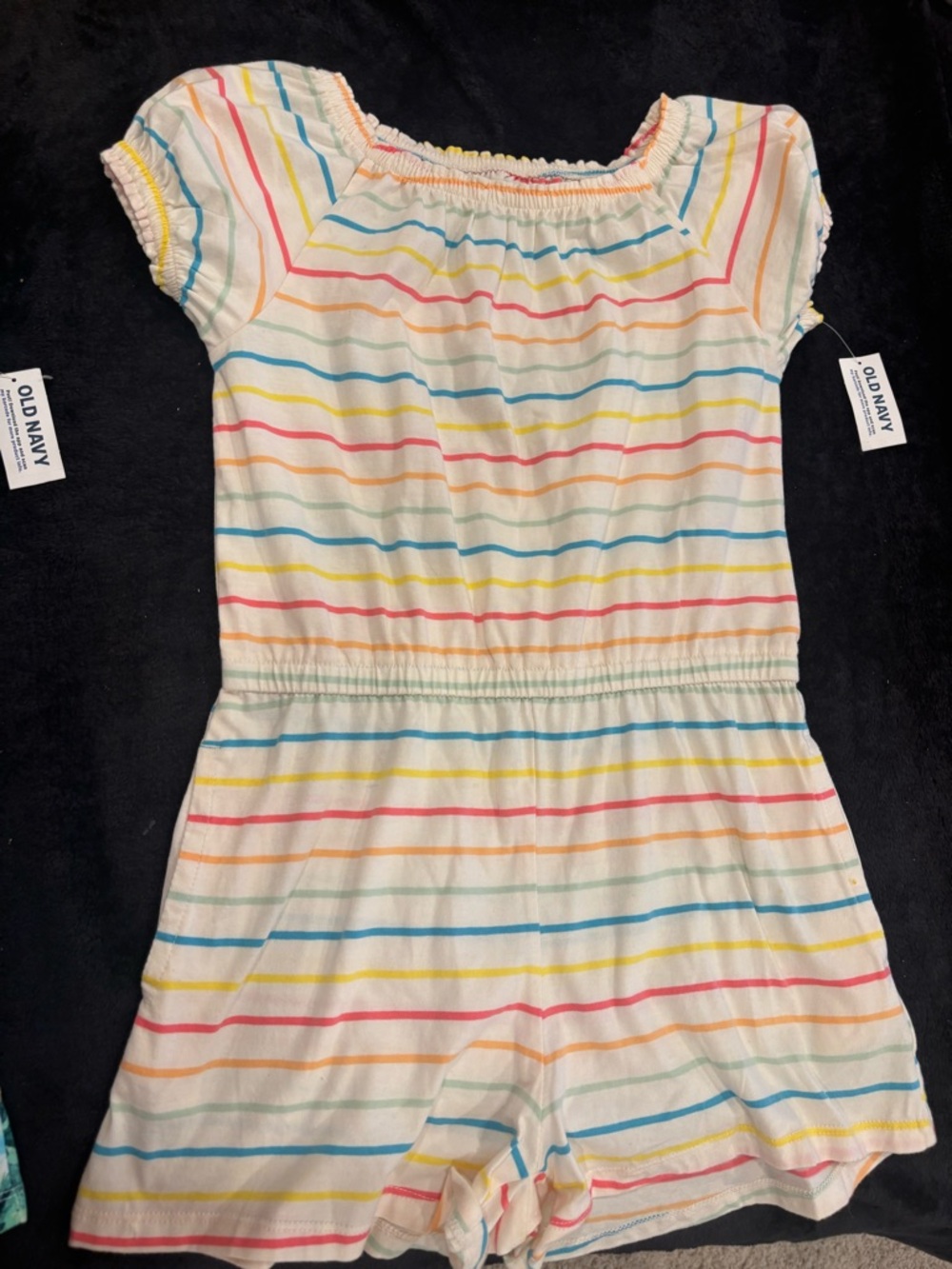 Old Navy Cream Romper with Rainbow Stripes